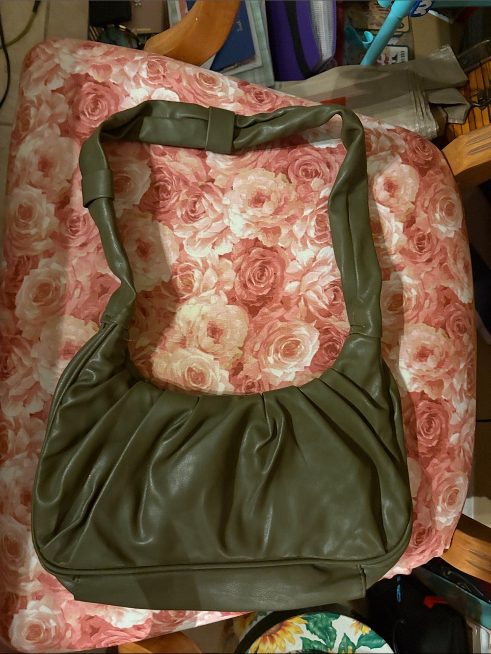Olive Green Pleated Shoulder Bag - Unbranded